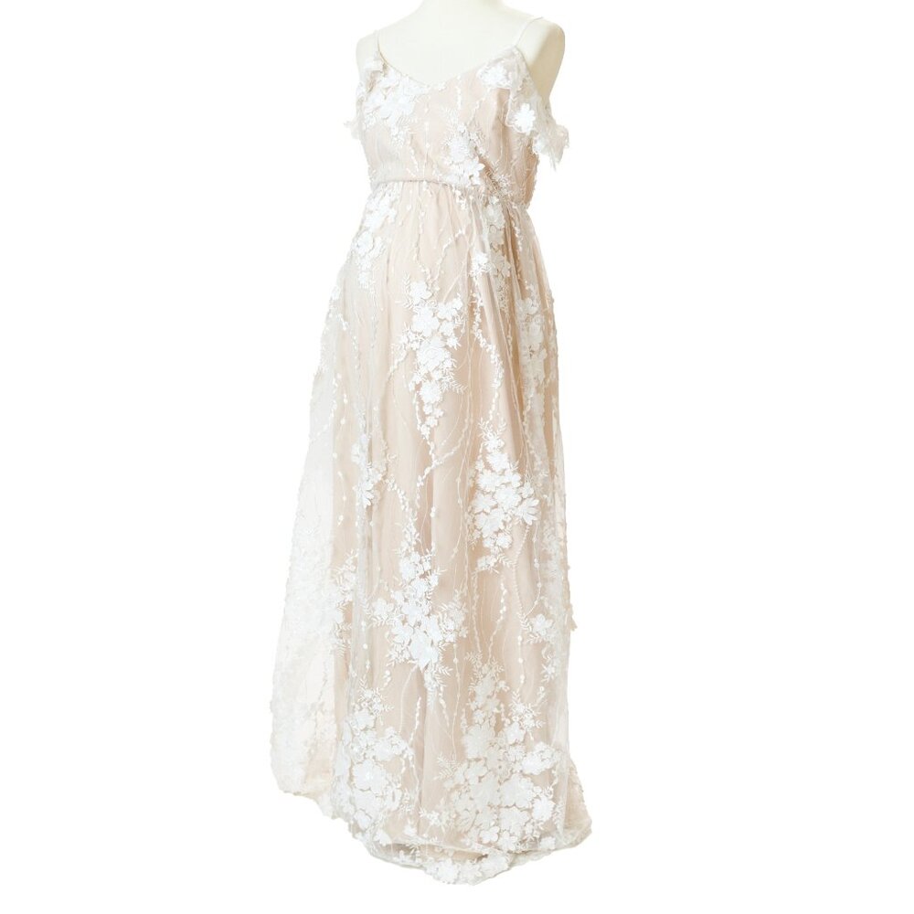 Minuet Cap Sleeve Lace & Floral Gown – Size Medium